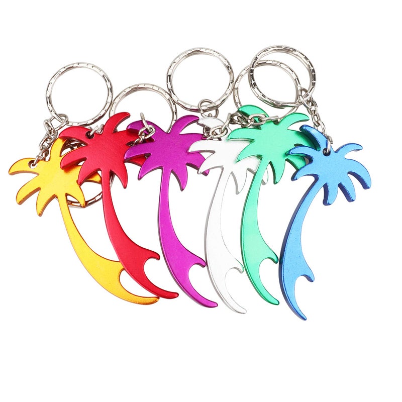 Swatom Palm Tree Bottle Opener with Keychain Key Tag Chain Ring Accessories (6, Random Color) - Image 1